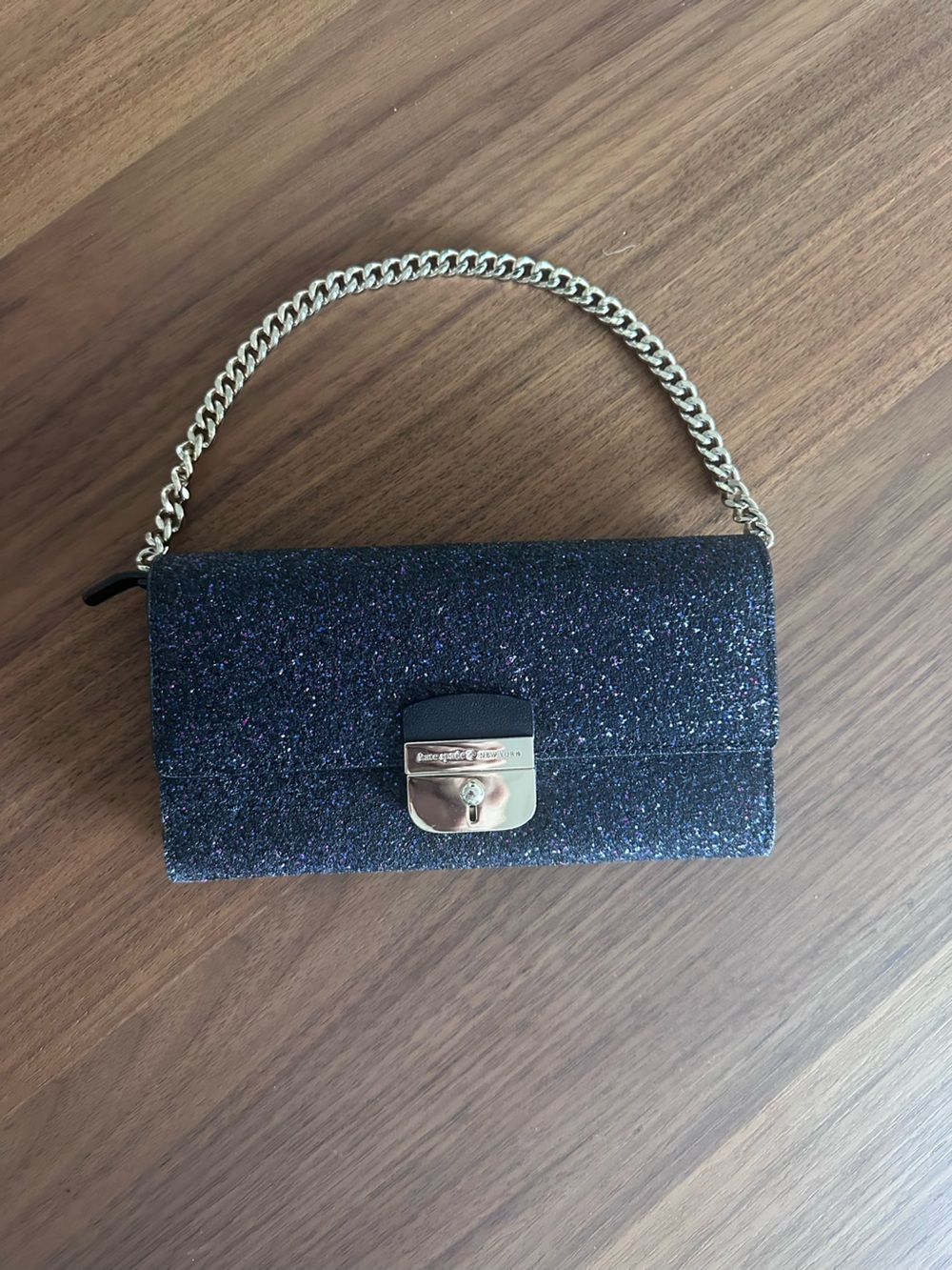 kate spade Glitter Chain Clutch - Purple/Navy with Multicolor Sparkle